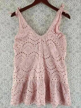 Lumie  Embroidered Cut out Tie Shoulder Tank Top Women's S